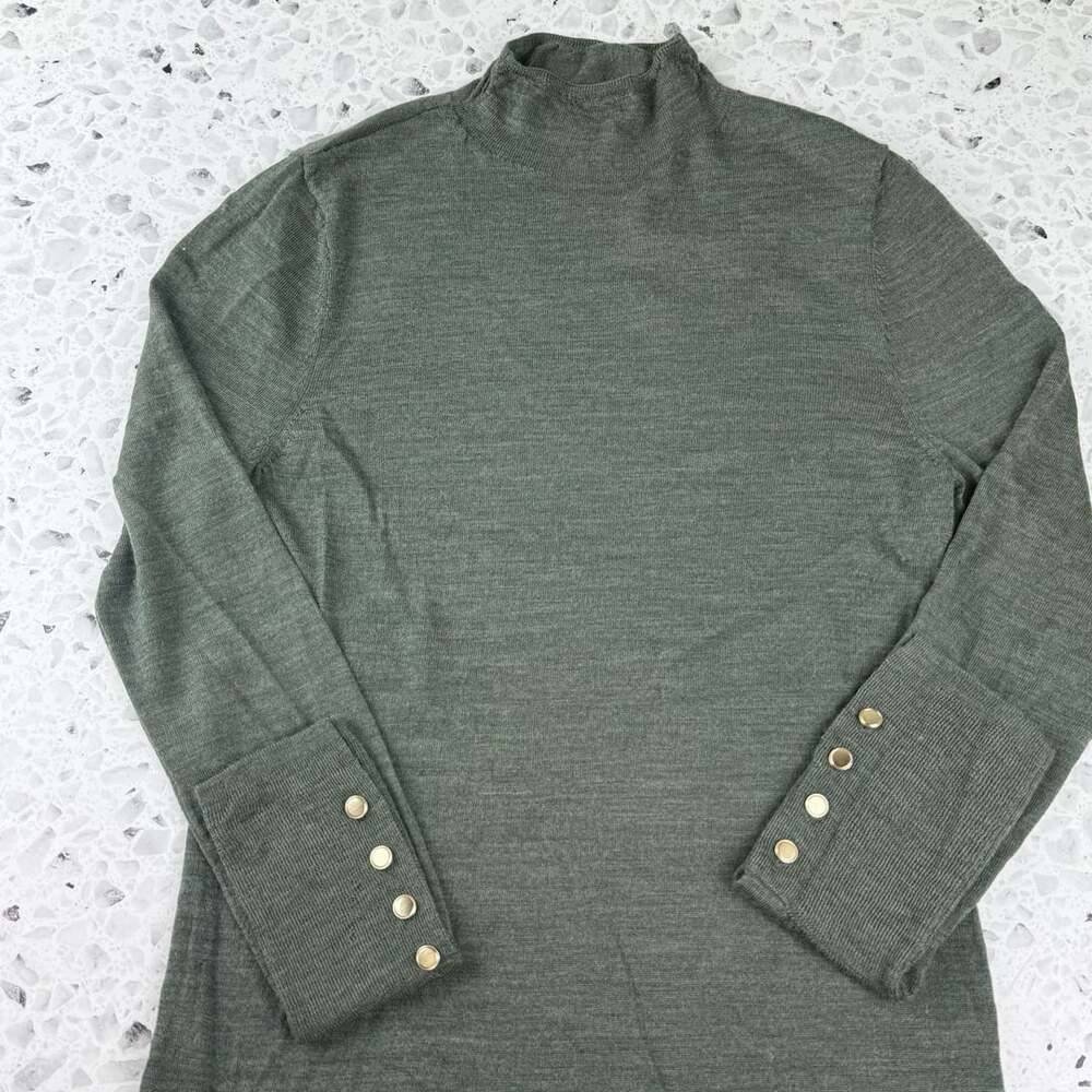 Abercrombie & Fitch 100% Merino Wool Button Sleeve Mockneck sweater Sz M sage